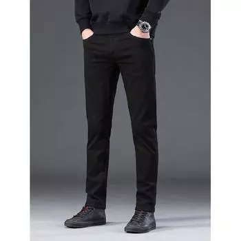 Черные джинсы мужские весенне-летние прямые облегающие эластичные мужские брюки 28 чёрный