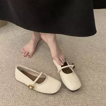 Черные французские ретро универсальные квадратные туфли с плоским дном и неглубоким горлом для женщин 2025 года, новые весенние и осенние туфли с небольшим ароматом 35 чёрный