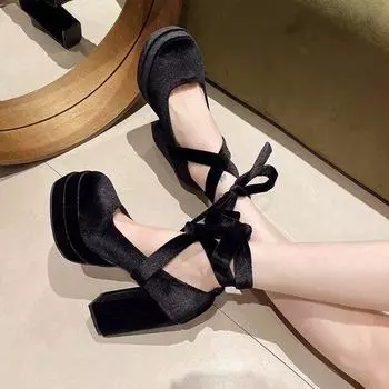 Черные французские туфли на высоком каблуке для женщин на толстом каблуке 2024 года, новые весенние и осенние туфли, более ретро, легкие туфли для женщин 35 красный