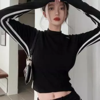 Черные футболки для женщин, полосатые футболки для девочек, топы Y2K, повседневные футболки, женская уличная одежда, сексуальные женские модные вечерние футболки S