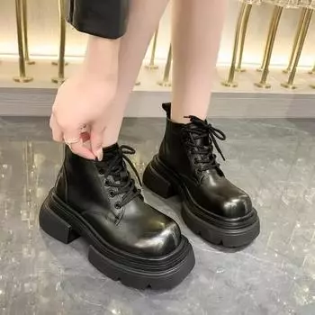 Черные готические ботинки, ботильоны на каблуке, кроссовки на платформе, массивные женские туфли, роскошные дизайнерские повседневные новые ботинки в стиле рок 35