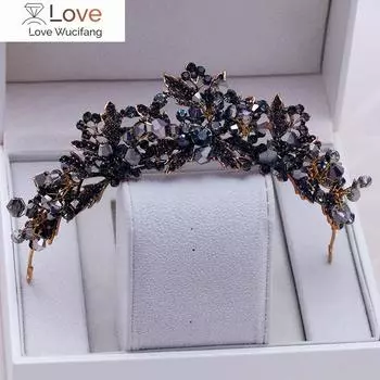 Черные хрустальные бусины в стиле барокко, свадебные диадемы, корона, диадема со стразами, пышная вуаль, тиара, повязки на голову, свадебные аксессуары для волос