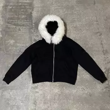 Черные худи на молнии с меховой лоскутной отделкой для женщин и мужчин, модные теплые толстовки в корейском стиле Y2k с длинным рукавом, унисекс S