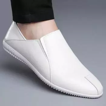 Черные и белые мужские кожаные туфли Удобные нескользящие туфли на плоской подошве Повседневные мужские туфли для офиса, отдыха на природе, бизнеса, вождения 38 чёрный