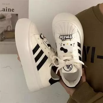 Черные и белые туфли с низким верхом для девочек средней школы, детские, 2024, новые, популярные, универсальные, на толстой подошве, для спорта и отдыха, для сноуборда tid 35