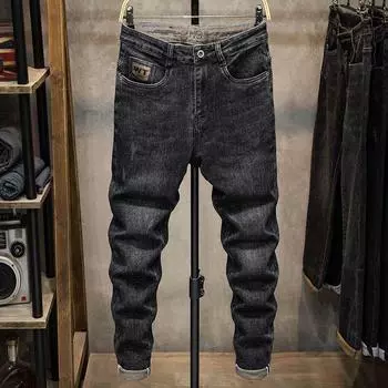 Черные и серые джинсы, мужские осенние и зимние модели, узкие брюки небольшого кроя, мужские трендовые эластичные повседневные длинные брюки 28 чёрный