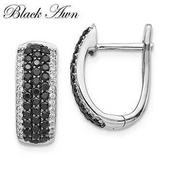 Черные изысканные серьги-кольца BLACK AWN для женщин