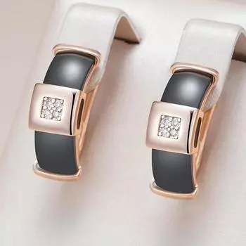 Черные керамические женские серьги, золотые квадратные геометрические серьги из циркония, индивидуальные вечерние повседневные аксессуары, гипоаллергенные украшения чёрный