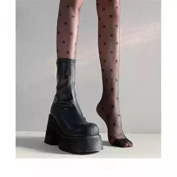 Черные короткие сапоги на толстом каблуке для женщин, осень 2025, новые сапоги на высоком каблуке с боковой молнией, сапоги средней высоты на толстой подошве для женщин 35