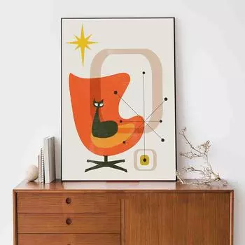 Черные кошки постеры и принты настенное искусство холст картины середины века ретро спутник атомные настенные картины для гостиной домашний декор 21*30cm