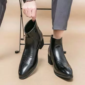 Черные ковбойские ботинки в стиле вестерн для мужчин, коричневые ковбойские ботинки челси, деловые ботинки на молнии, размер 38-46 38 чёрный