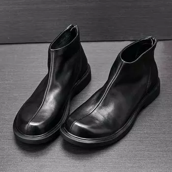 Черные кожаные ботинки Martin средней высоты с мягкой подошвой, мужские универсальные модные ботинки Chelsea из мягкой кожи с застежкой-молнией и круглым носком 38 чёрный