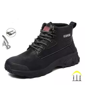 Черные кожаные мужские рабочие защитные ботинки со стальным носком, защитная рабочая обувь, противоударная, противопрокольная, промышленная мужская обувь 44