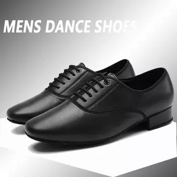 Черные кожаные мужские современные бальные туфли на низком каблуке 2,5 см, обувь для латинских танцев самба, сальса, танго, домашняя 38 чёрный