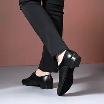 Черные кожаные мужские туфли для латинских танцев самба, сальса, танго, современные бальные туфли, уличная обувь на низком каблуке 2,5 см 38 чёрный