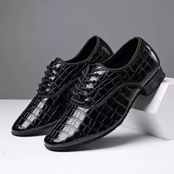 Черные кожаные мужские туфли для современного танца на мягкой подошве, туфли для танцев на низком каблуке, взрослые туфли для бальных танцев для мальчиков, каблук 2,5 см 38 чёрный