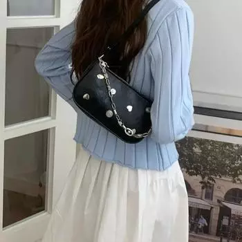 Черные кожаные сумки через плечо для женщин, модные женские сумки в стиле Y2k с серебряной цепочкой, высококачественные женские сумки