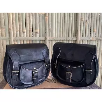 Черные кожаные сумки для мотоциклов, седельная сумка, багажная сумка, подходит для всех мотоциклов 12 x 9 x 5 in чёрный