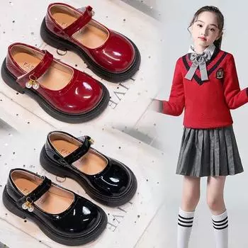 Черные кожаные туфли для девочек, милые туфли Мэри Джейн на плоской подошве с жемчужной подвеской для свадебной вечеринки, платье для школы, размеры 26-36 26 бежевый