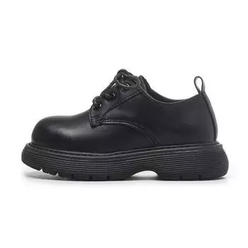 Черные кожаные туфли для девочек, новые однотонные туфли на толстой подошве для мальчиков в британском стиле, детские кожаные туфли с большой головкой, мокасины, весенние и осенние сапоги 26 чёрный