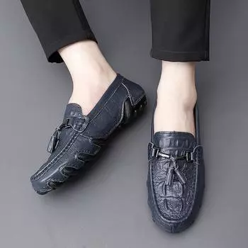 Черные кожаные туфли. Мужская модная повседневная обувь. Деловые модельные мужские кожаные туфли. Молодежная мужская обувь с круглым носком. 38 чёрный