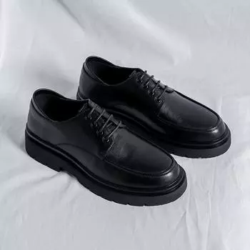 Черные кожаные туфли мужские деловые весенне-осенние на толстом каблуке и платформе британские туфли на шнуровке 5797-R 38 чёрный