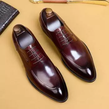 Черные кожаные туфли мужские кожаные остроносые на шнуровке деловые мужские туфли для британской свадьбы жениха мужские туфли дерби 39 бордовый