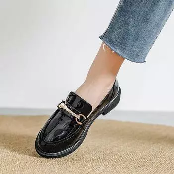 Черные кожаные туфли на плоской подошве 35 чёрный