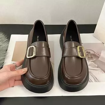 Черные кожаные туфли на толстой подошве. Новые осенние настоящие кожаные мокасины. Женская обувь. Японские туфли Мэри Джейн в стиле преппи. 35