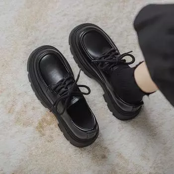 Черные кожаные туфли на универсальной толстой подошве Лоферы 35 чёрный