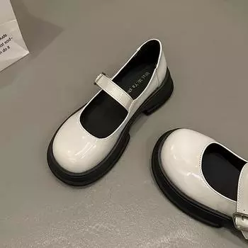 Черные кожаные туфли женские 2024 года, новая платформа, увеличивающая рост, ретро-британский стиль, модные толстые каблуки, одинарные туфли на шнуровке 35