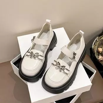 Черные кожаные туфли женские 2024 года, новые туфли на толстой подошве, в стиле ретро-британской моды, с легкой пряжкой и толстым каблуком 35