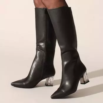 Черные кожаные женские ботинки