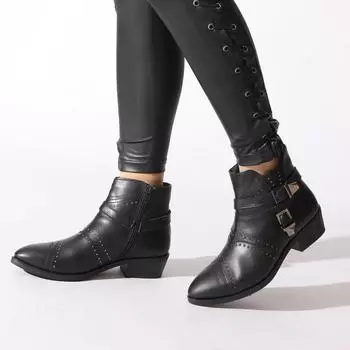 Черные кожаные женские ботинки и ботильоны