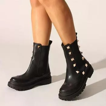Черные кожаные женские ботинки и ботильоны