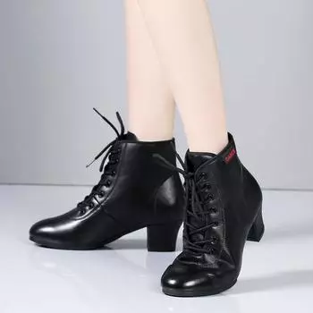 Черные кожаные женские современные туфли для бальных танцев, латиноамериканские танцевальные туфли для танго, мягкая подошва для отдыха на открытом воздухе 34 чёрный