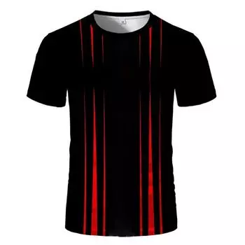 Черные красные полосатые мужские футболки в стиле хип-хоп, забавные уличные футболки с короткими рукавами и 3D-принтом S