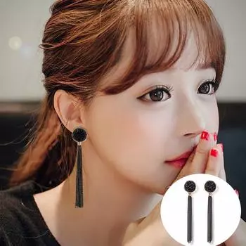 Черные кристаллы в стиле ретро, длинные серьги с кисточками для женщин, свадебные украшения, подарок, винтажные длинные