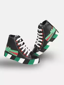 Черные кроссовки для мальчиков из крокодиловой кожи с ортопедической опорой