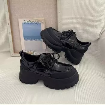 Черные кроссовки женские весна осень новый дизайн меньшинства толстые подошвы кроссовки с большим носком туфли на шнуровке повседневные Zapatillas Mujer 36