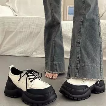 Черные кроссовки женские весна осень новый дизайн меньшинства толстые подошвы кроссовки с большим носком туфли на шнуровке повседневные Zapatillas Mujer 35 чёрный