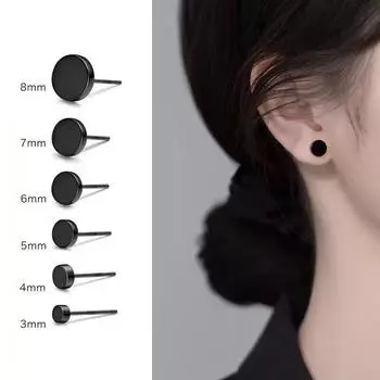 Черные круглые серьги-гвоздики, не нужно снимать во время сна A1542 black round earrings 5mm [3 pairs]]