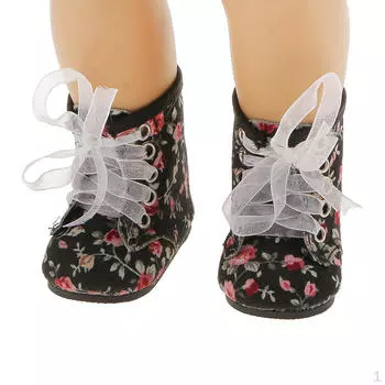 Черные кружевные сапоги с цветочным рисунком для кукол 18 дюймов, аксессуары