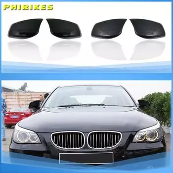 Черные крышки бокового зеркала заднего вида из углеродного волокна для BMW 5 серии E60 E61 E63 E64 2004-2008 520i 525i 528i 528xi 530i