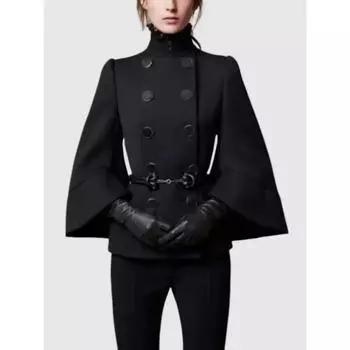 Черные куртки с длинными расклешенными рукавами, женские тонкие пальто с высоким воротником, весна-осень, женская верхняя одежда L чёрный