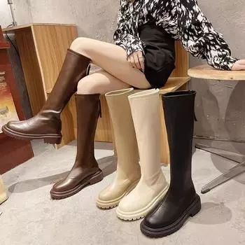 Черные лакированные ботильоны из лакированной кожи с круглым носком, бежевые женские модные зимние длинные женские ботинки Botas Mujer 35 бежевый