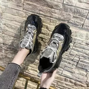 Черные лакированные старые туфли весна и осень новые студенческие легкие и универсальные повседневные кроссовки на платформе 35 чёрный