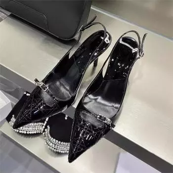 Черные лакированные туфли на высоком каблуке женские летние туфли 2025 года, новые европейский и американский темперамент, туфли с сумкой на голове, одинарные туфли с пустым тонким каблуком сзади, босоножки на высоком каблуке 35 чёрный