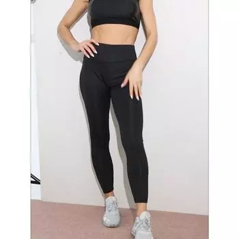 Черные леггинсы для фитнеса, женские леггинсы для тренировок, сетчатые кожаные лоскутные брюки для йоги S чёрный