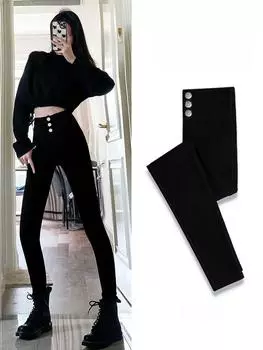 Черные леггинсы с высокой талией для женщин – облегающие, эластичные, идеально подходят для весны и осени M [91-100 lbs]